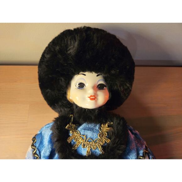 Vintage Russian Porcelain Doll 17.25" Folk Costume Fur Hat - Picture 3 of 10